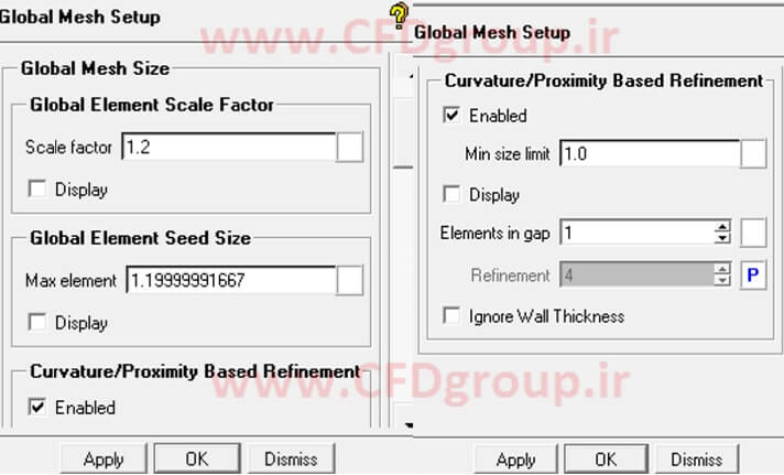 منوی تنظیم سایز مش در icem cfd